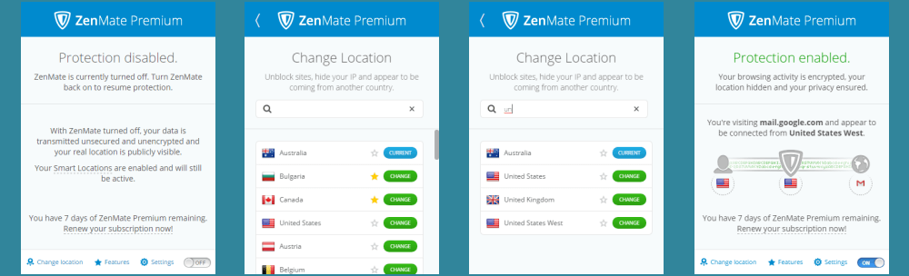 ZenMate VPN Google Chrome拡張機能で場所を変更する